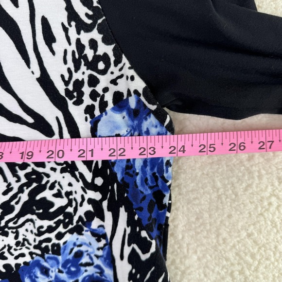Alfred Dunner Shirt Womens Large Black Blue Animal Print V Neck 3/4 Sleeve - Picture 6 of 6